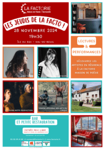 Découvrez de nouveaux univers avec des lectures, des performances ... Du cirque ? La poésie s'exprime sous toutes ses formes ! 28 novembre 2024 19h30 Île du Roi - 27100 VAL-DE-REUIL Entrée à prix libre